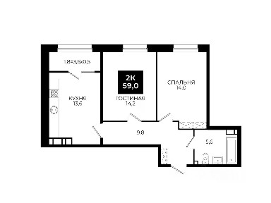 Продается 2-комн. квартира, 59 м²
