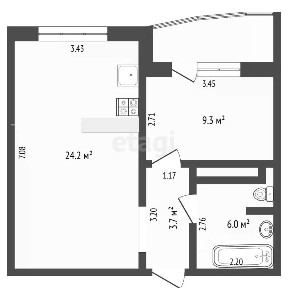 Продается 1-комн. квартира, 43,6 м²