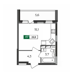 Продается студия, 25,9 м²