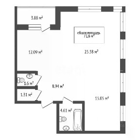 Продается 2-комн. квартира, 71,6 м²
