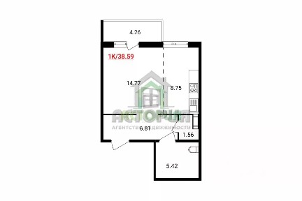 Продается 1-комн. квартира, 38,59 м²