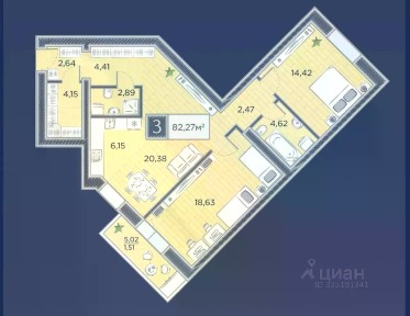 Продается 2-комн. квартира, 82,27 м²