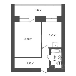 Продается 1-комн. квартира, 34,87 м²