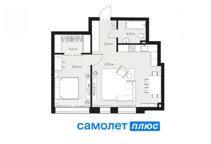 Продается квартира свободной планировки, 55,8 м²