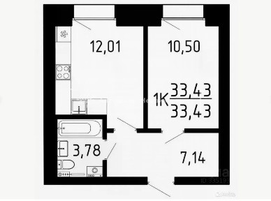 Продается 1-комн. квартира, 33,4 м²