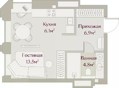 Продается студия, 31,23 м²