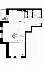 Продается 2-комн. квартира, 53,7 м²