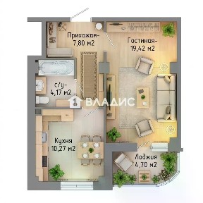 Продается 1-комн. квартира, 44,35 м²