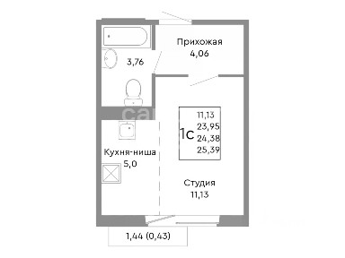 Продается студия, 24,38 м²