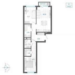 Продается 2-комн. квартира, 66,72 м²