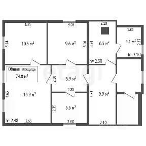 Продается 1-этажный дом, 74,8 м²