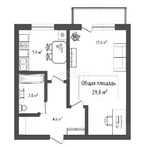 Продается 1-комн. квартира, 29,8 м²