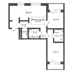 Продается 3-комн. квартира, 74,7 м²
