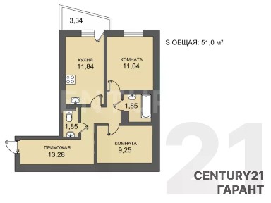 Продается 2-комн. квартира, 51 м²