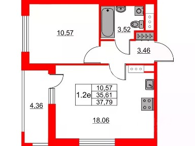Продается 1-комн. квартира, 35,61 м²