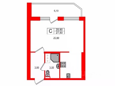 Сдается студия, 27,5 м²