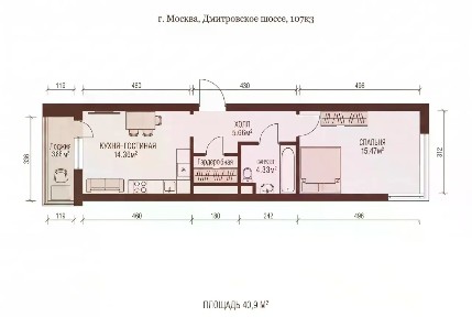 Сдается 1-комн. квартира, 40,9 м²