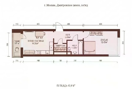 Сдается 1-комн. квартира, 40,9 м²