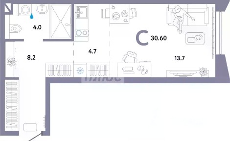 Продается студия, 30,1 м²