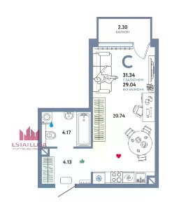 Продается студия, 31,3 м²