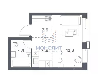 Продается студия, 25,4 м²