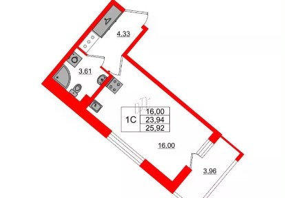 Продается студия, 25,92 м²