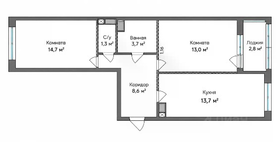Продается 2-комн. квартира, 55 м²