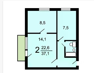 Продается 2-комн. квартира, 37,4 м²