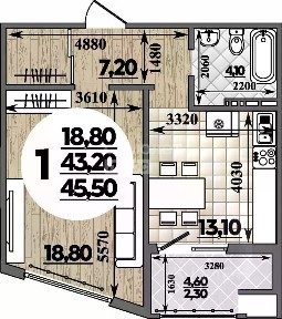 Продается 1-комн. квартира, 43,4 м²