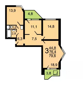 Продается 3-комн. квартира, 80 м²