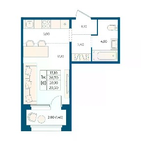 Продается студия, 28,1 м²