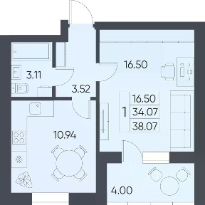 Продается 1-комн. квартира, 38,07 м²