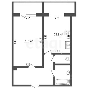 Продается 1-комн. квартира, 49,1 м²