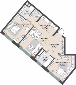 Продается 2-комн. квартира, 87,3 м²