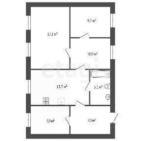 Продается 50% часть дома, 55,2 м²