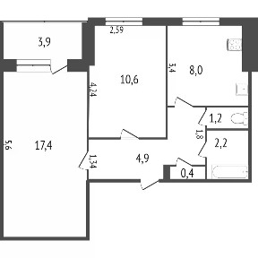 Продается 1/2 квартиры, 44,2/7,4 м²