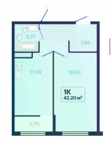 Продается 1-комн. квартира, 42,3 м²