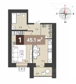 Продается 1-комн. квартира, 45,1 м²