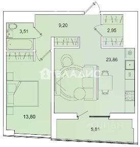 Продается 1-комн. квартира, 53,3 м²