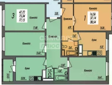 Продается 3-комн. квартира, 77,15 м²