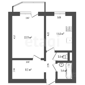 Продается 1-комн. квартира, 44,8 м²
