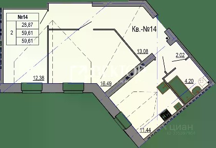 Продается 2-комн. квартира, 59,6 м²