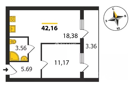 Продается 1-комн. квартира, 42 м²