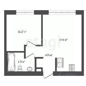 Продается 1-комн. квартира, 58,7 м²
