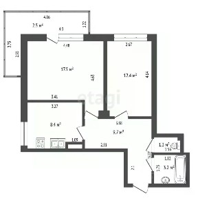 Продается 2-комн. квартира, 52,5 м²