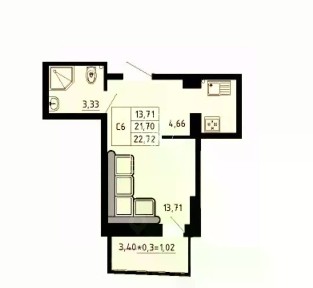 Продается студия, 23 м²