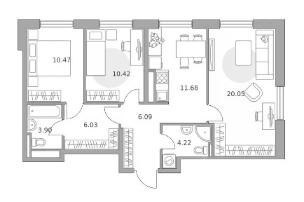 Продается 3-комн. квартира, 72,86 м²