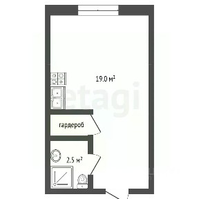 Продается апартаменты-студия, 19 м²