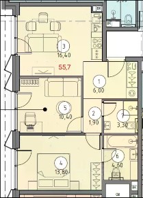 Продается 2-комн. квартира, 56 м²