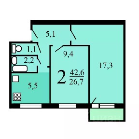 Продается 2-комн. квартира, 42,8 м²